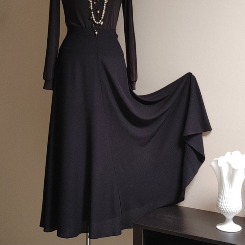 VTG Black Bias Cut Full Maxi Skirt Size XS